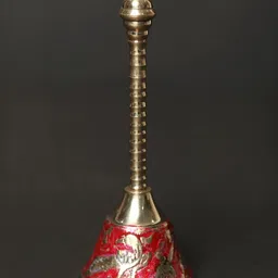 Exotic India Red Peacock Design Pooja Bell-image-57