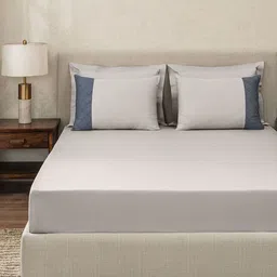 SANSAAR A DDECOR BRAND LIVE CONSCIOUSLY Grey & Blue Solid Cotton 3 Piece Bedding Set-image-52