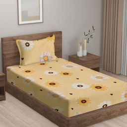 Myntra Elegant Homes Yellow Floral Printed 300 TC Single Bedsheet Set 2.20 m x 1.50 m-image-96