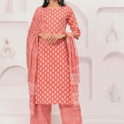 Nayo Floral Printed Pure Cotton Straight Kurta With Palazzos & Dupatta-picture-52