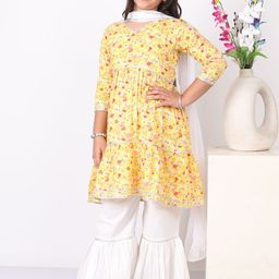 SILK SPARROW Girls Ethnic Motifs Printed Empire Gotta Patti Kurta with Sharara & With Dupatta-image-71
