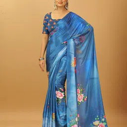 VIRENDRA TEXTILES Floral Printed Crepe Saree With Unstitched Blouse Piece-image-52