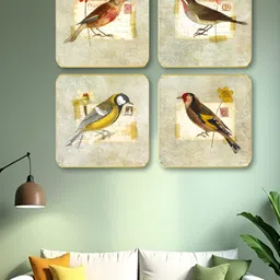 Myntra Elegant Homes Red & Yellow 4 Piece Wooden Birds and Animals Wall Art-picture-32