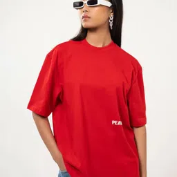 Peach Typography Printed Bio Finish Round Neck Oversized T-shirt-image-82