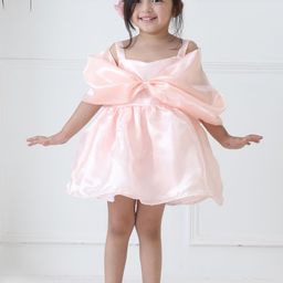 Foreverkidz Girls Peach Glow Bow Puff Sleeve Fit & Flare Dress-image-93