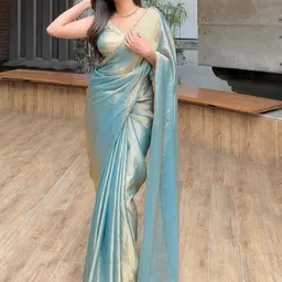 Moda Rapido Beads and Stones Embroidered Tissue Tussar Saree-11