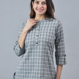 Anouk Rustic Women Checked Printed Mandarin Collar Pure Cotton Straight Kurti-image-65