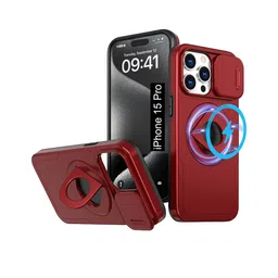 Luxury Kase iPhone 15 Pro Mag-Safe Shockproof Rugged Back Case with Ring Kickstand-20