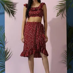 Kotty Floral Printed Top With Skirt Co-Ords-picture-30