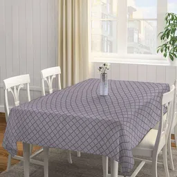 Aura Maroon & Grey Geometric Printed Cotton 6-Seater Table Cover-66
