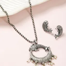 VIVAZS Silver-Plated Oxidised Jewellery Set-43