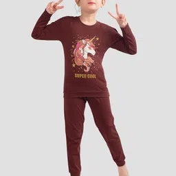 PLUM TREE Girls Unicorn Printed Round Neck Long Sleeves Pure Cotton T-shirt & Joggers-image-88