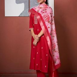Colors of Earth Women Embroidered Regular Thread Work Kurta with Trousers & With Dupatta-image-40