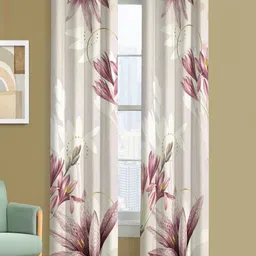 Steve & Anderson Ozzon Beige & White 2 Pieces Floral Black Out Door Curtains (7 Feet)-picture-46