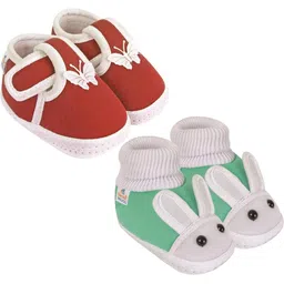 Neska Moda 0 To 6 Month Newborn Baby Boy & Baby Girls 2 Pair Soft Cotton Skin-Friendly Baby Booties (Toe to Heel Length - 10 cm, Maroon, Mint)-picture-10