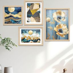 ArtVibes Blue & White 4 Pieces Printed Wooden Wall Arts-image-8