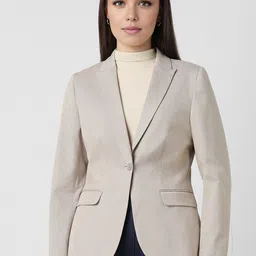 Van Heusen Woman Self Design Notched Lapel Single-Breasted Formal Blazers-12