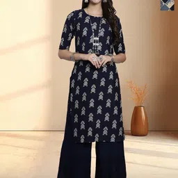 HERE&NOW Selection Of 2 Ethnic Motifs Printed Round Neck Straight Kurtas-picture-2