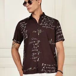 BS BLUE SQUAD Men India Slim Tailored Fit Typography Printed Spread Collar Casual Shirt-image-83