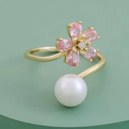 Kushal's Fashion Jewellery Gold-Plated Zircon-Studded & Beaded Finger Ring-image-55