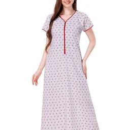 Piu Women Micro Printed Front Zip Maxi Nightdress-picture-12