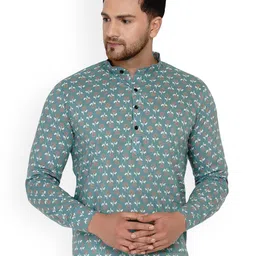 VEERA PARIDHAAN Floral Printed Band Collar Long Roll-Up Sleeves Cotton Kurta-image-74
