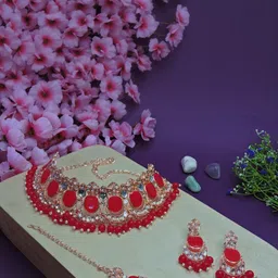 VATSALYA creation Rose Gold-Plated Artificial Stone Studded Jewellery Set-image-35