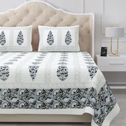 BELLA CASA Grey & White Ethnic Motifs 180 TC King Bedsheet with 2 Pillow Covers-picture-43