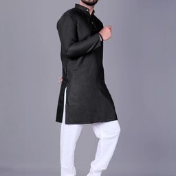 Men Solid, Colorblock, Self Design Straight Kurta (Black)-picture-9
