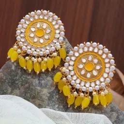Zoey Gold-Plated Artificial Stones Studded & Beaded Circular Drop Earrings-21