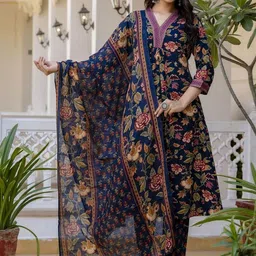 Moda Rapido Women Floral Printed Regular Kurta with Trousers & Dupatta-image-77