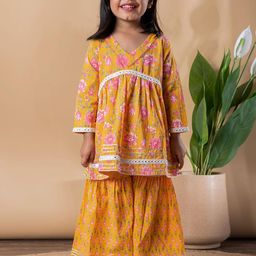 Readiprint Girls Floral Printed Empire Gotta Patti Pure Cotton Kurti With Sharara-picture-44