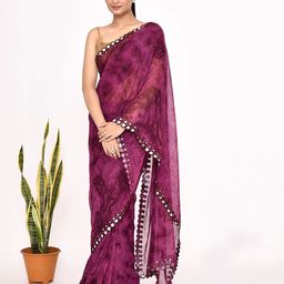 Manu Designer Women Mirror Work Pure Chiffon Saree-12