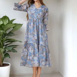 SZN Floral Printed Tiered Fit and Flare Midi Dress-image-97