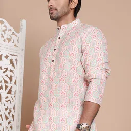 Jompers Men Floral Printed Regular Pure Cotton Kurta with Pyjamas-picture-11