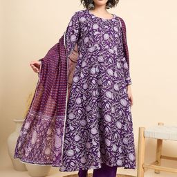 DIVASTRI Women Floral Printed Regular Kurta with Trousers & With Dupatta-7