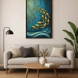999Store Blue & Yellow Golden Fish Swimming Canvas Wall Art-image-9