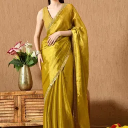 Leelavati Women Solid Embellished Organza Saree-picture-3