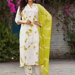 Moda Rapido Abstract Printed Mandarin Collar Straight Kurta With Trouser & Dupatta image 3
