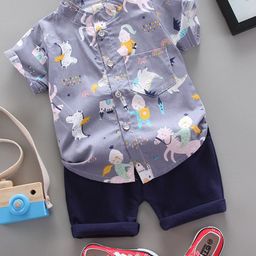 YK Boys Printed Shirt With Shorts Clothing Set-image-57