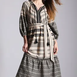 Vero Moda Women Printed Tie-Up Neck Fit & Flare Midi Dress-image-76