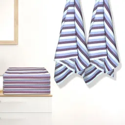 Athom Living Violet & Blue 6 Pieces Striped Cotton 210 GSM Bath Towels-image-50