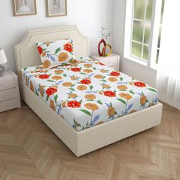 Salona Bichona impression White 144 TC Single Bedsheet with 1 Pillow Cover 1.50 m x 2.20 m-image-76