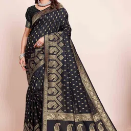 DIVASTRI Ethnic Motifs Zari Silk Blend Banarasi Saree-image-19