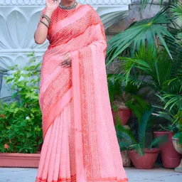 KALINI Bandhani Zari Linen Blend Khadi Saree-image-94