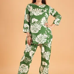 NEYSA Leaf Printed Pure Cotton Tunic With Trouser Co-Ords-image-99