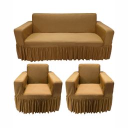 GIFTS ISLAND Camel Brown Solid Polyester 5 Piece Sofa Cover With Arms-12