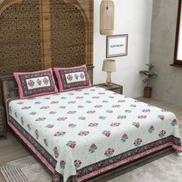 CLOTHOLOGY Pink & Blue Floral Printed 180TC Pure Cotton King Bedsheet Set 2.75 m x 2.25 m-image-82