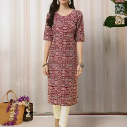 HERE&NOW Selection Of 3 Geometric Printed Round Neck Straight Kurtas-18