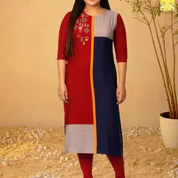 Anouk Rustic Selection Of 2 Colorblocked Round Neck Straight Kurtas-93